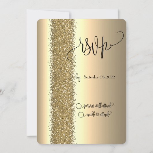 Elegant Gold Glitter Script RSVP Kaart (Voorkant)