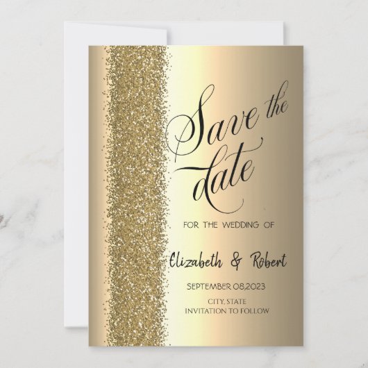 Elegant Gold Glitter Script Save the Date (Voorkant)