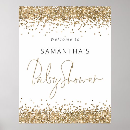 Elegant Gold Glitter Script Welkom bij Baby shower Poster (Voorkant)