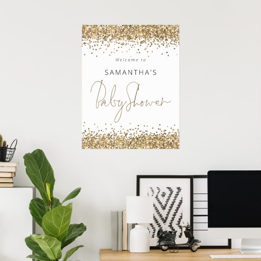 Elegant Gold Glitter Script Welkom bij Baby shower Poster (Thuiskantoor)