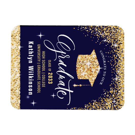 Elegant Gold Glitter Sparging Afstuderen Magneet (Horizontaal)