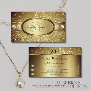 Elegant Gold Glitter Spark Stars Diamonds Initiale Visitekaartje