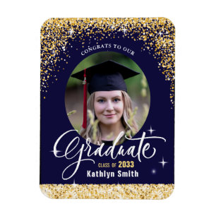 Elegant Gold Glitter Sparking Afstuderen Foto Magneet