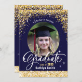 Elegant Gold Glitter Sparking Photo Afstuderen Aankondiging (Voorkant / Achterkant)
