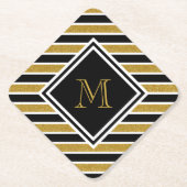 Elegant Gold Glitter Stripes Monogramed Kartonnen Onderzetters (Voorkant)