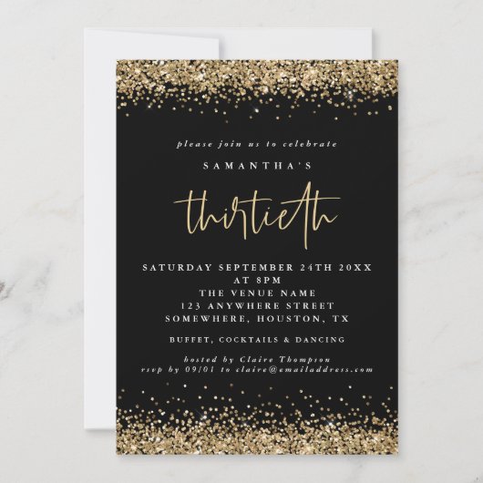 Elegant Gold Glitter Thirdeth Party Black Kaart (Voorkant)