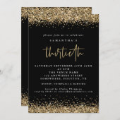 Elegant Gold Glitter Thirdeth Party Black Kaart (Voorkant / Achterkant)