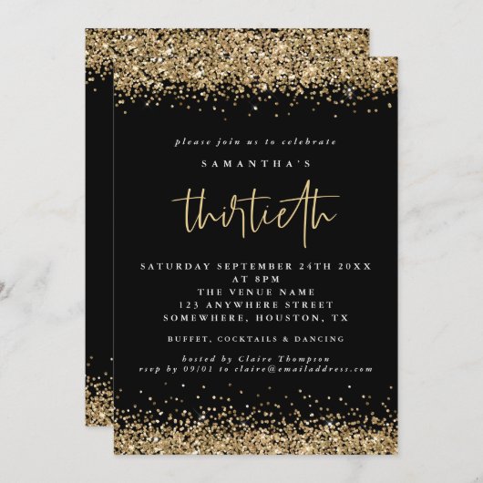 Elegant Gold Glitter Thirdeth Party Black Kaart (Voorkant / Achterkant)
