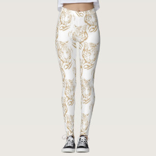 Elegant Gold Glitter Tiger — wit ontwerp afdrukk Leggings