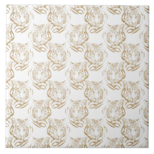 Elegant Gold Glitter Tiger — wit ontwerp afdrukk Tegeltje