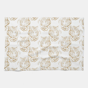 Elegant Gold Glitter Tiger — wit ontwerp afdrukk Theedoek