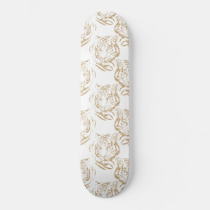Elegant Gold Glitter Tiger — wit ontwerp afdrukken Skateboard