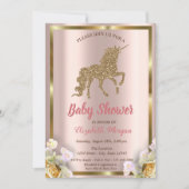 Elegant Gold Glitter Unicorn Florence Baby shower  Kaart (Voorkant)