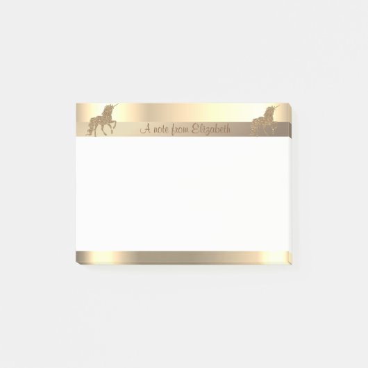 Elegant Gold Glitter Unicorn, Stripe-Personalized Post-it® Notes (Voorkant)