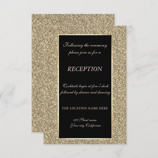 Elegant Gold Glitter Wedding Reception Kaart (Voorkant / Achterkant)