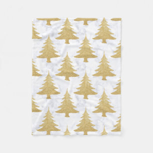 Elegant Gold Glitter & White marble kerstboom Fleece Deken