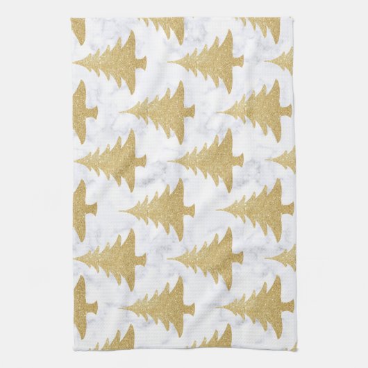 Elegant Gold Glitter & White marble kerstboom Theedoek (Verticaal)