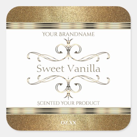 Elegant Gold Glitter White Product Labels (Voorkant)