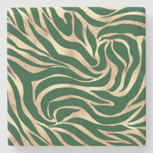 Elegant Gold Glitter Zebra Green Animal Print Stenen Onderzetter
