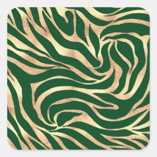 Elegant Gold Glitter Zebra Green Animal Print Vierkante Sticker