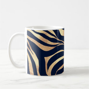 Elegant Gold Glitter Zebra Nay-Blue Animal Print Koffiemok