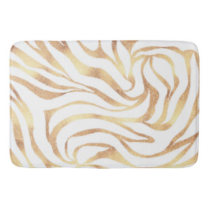 Elegant Gold Glitter Zebra White Animal Print Badmat