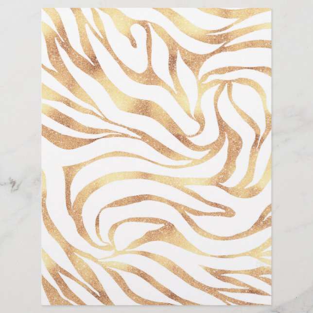 Elegant Gold Glitter Zebra White Animal Print Briefhoofd (Voorkant)