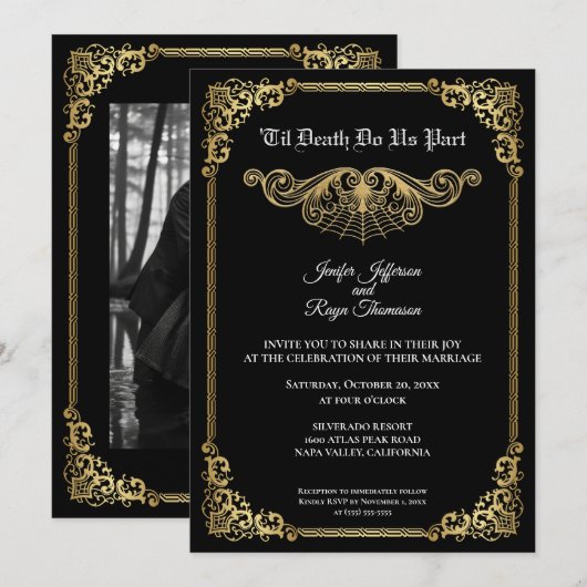 Elegant gold Gothic Halloween wedding Invitation (Devant / Derrière)