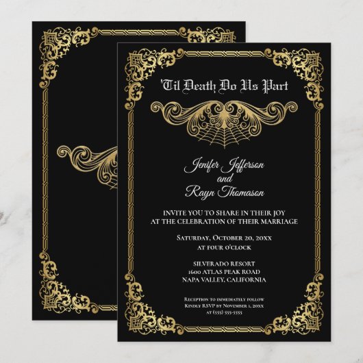 Elegant gold Gothic Halloween wedding Invitation (Devant / Derrière)