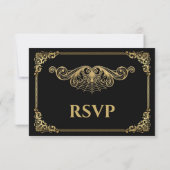 Elegant gold Gothic Halloween Wedding RSVP Card (Dos)