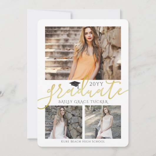 Elégant Gold Grad Collage Graduation Invitation (Devant)