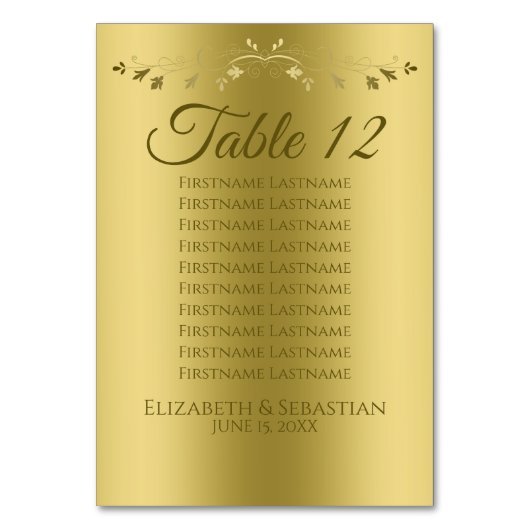 Elegant Gold Gradient Wedding Seding Chart Kaart (Voorkant)