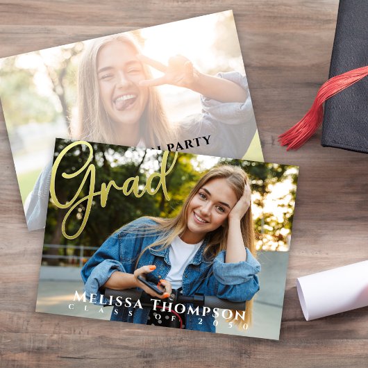 Elégant Gold Graduation Photo Invitation