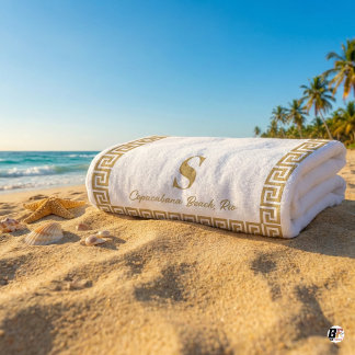 Elegant Gold Greek Key Monogram Personalized Strandlaken