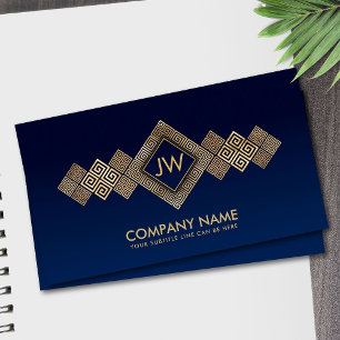 Elegant Gold Greek Meander Key Monogram Visitekaartje