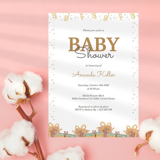 Elégant Gold & Green Baby shower Invitation