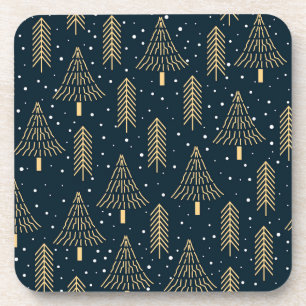 Elegant Gold Green Blue-kerstboompatroon Bier Onderzetter