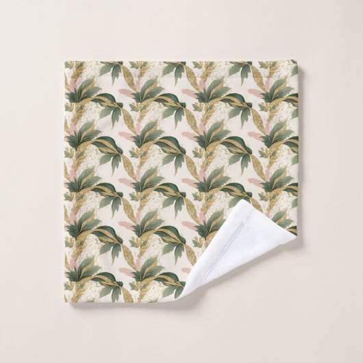 Elegant Gold & Green Botanical Leaf Pattern (Gant de toilette)