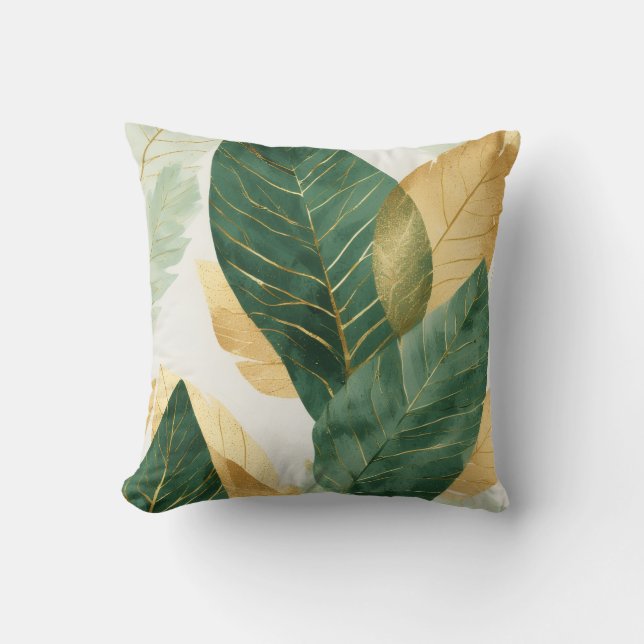 Elegant Gold & Green Botanical Leaves Throw Pillow Kussen (Voorkant)