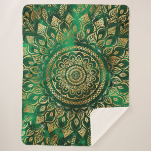 Elegant Gold Green Mandala Floral Sherpa Deken