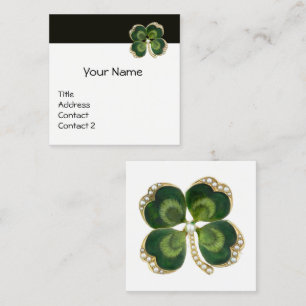 ELEGANT GOLD GREEN SHAMROCK JEWEL EN PEARLS White Vierkante Visitekaartje