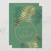 Elegant Gold & Green Tropical Planten Weddenschap Kaart (Voorkant / Achterkant)