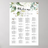 Elegant Gold Greenery Alfabetical Seat Chart Poster (Voorkant)