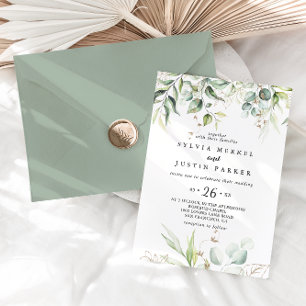 Elegant Gold Greenery Calligraphy Casual Wedding Kaart