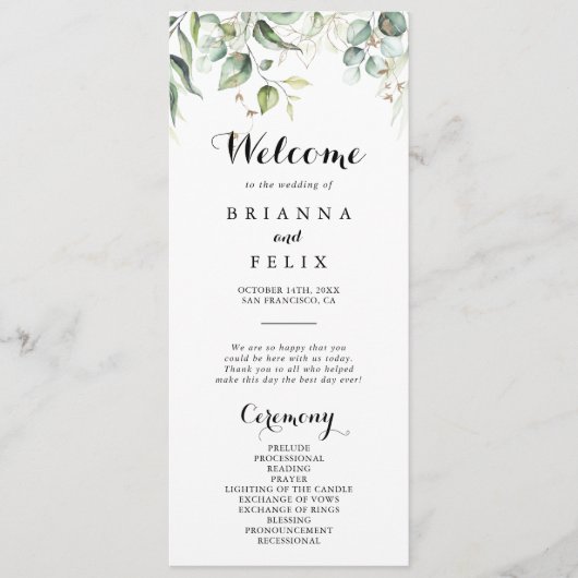 Elegant Gold Greenery Calligraphy Wedding Programm Programma (Voorkant)