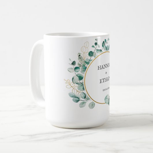 Elegant Gold Greenery Eucalyptus Personalized   Koffiemok (Voorkant links)