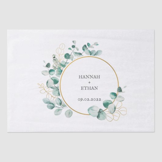 Elegant Gold Greenery Eucalyptus Persoonlijk Tissuepapier (Voorkant)