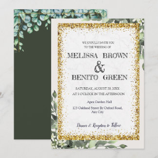 Elegant Gold Greenery Floral Waterverf Wedding Kaart