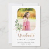 Elegant Gold Greenery Foto Afstuderen Kaart (Voorkant)