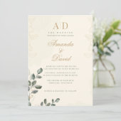 Elegant Gold Greenery Wedding Invitation Kaart (Staand voorkant)